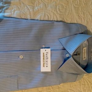 Shirts  wrinkle free. The other shirt Van Heusen. 16 1/5. Both are blue.